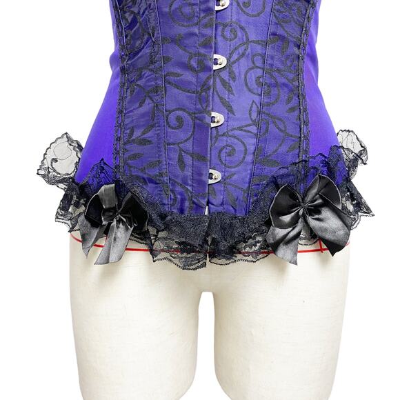 Alivila Womens Size M Purple Black Lace Trim Corset - Picture 6 of 8